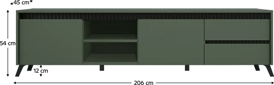 TV-asztal, smoke zöld/fekete, LONGY RTV2K2So