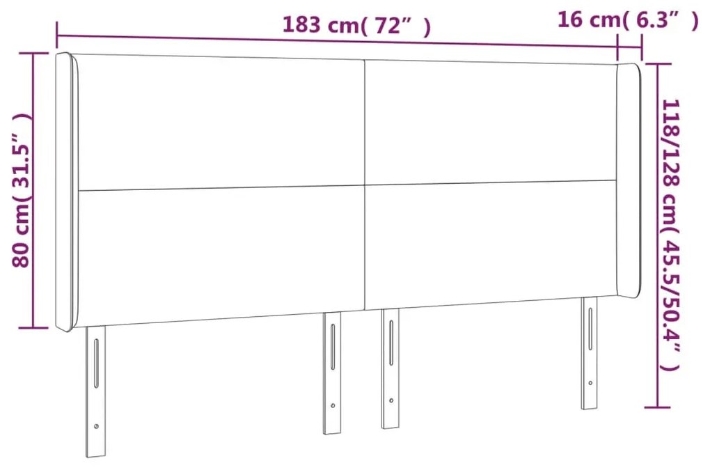 sötétszürke bársony LED-es fejtámla 183x16x118/128 cm