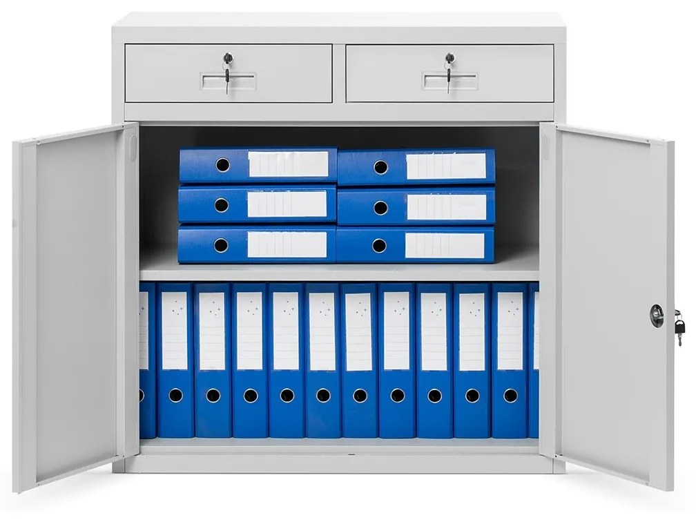 Fém irodai szekrény fiókokkal LENA, 900 x 900 x 400 mm, szürke