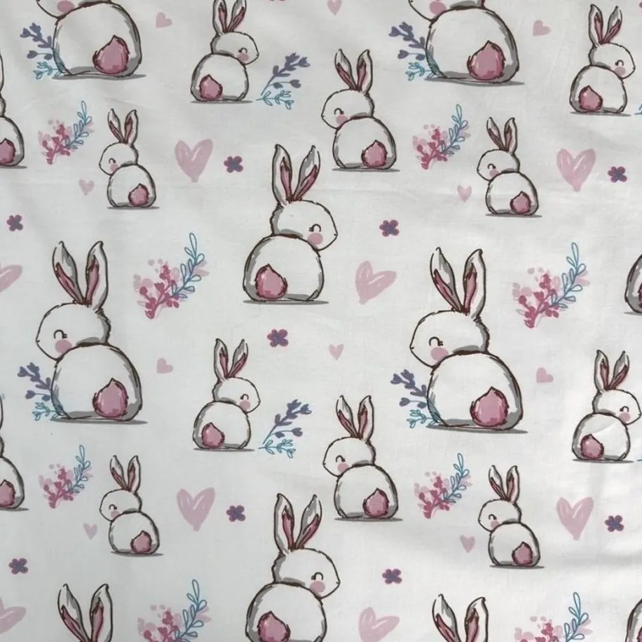 Pamut ágynemű babáknak BUNNY SWEET fehér Ágyneműhuzat mérete: 40 x 60 cm | 100 x 135 cm