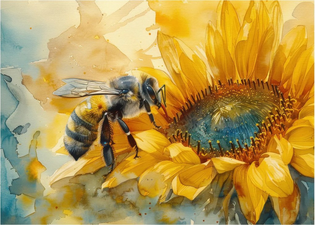 Üveg kép - Méh, akvarell (70x50 cm)