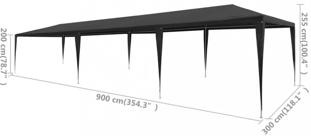 antracitszürke PE rendezvénysátor 3 x 9 m