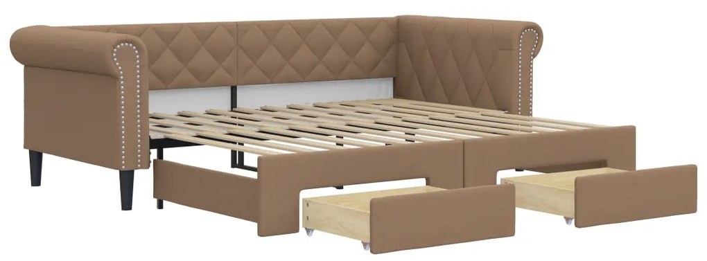 cappuccino színű kihúzható műbőr heverő fiókkal 90 x 200 cm