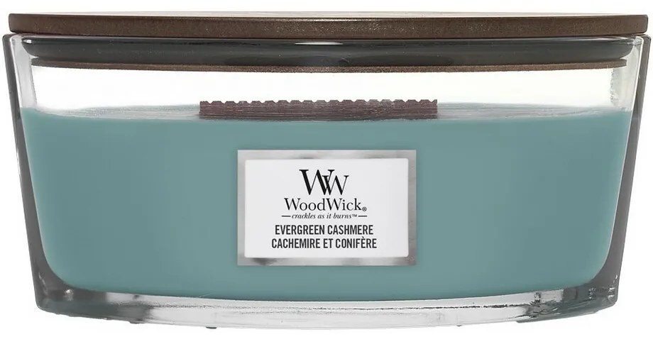 WoodWick illatos gyertya, Evergreen Cashmere hajó, 453 g