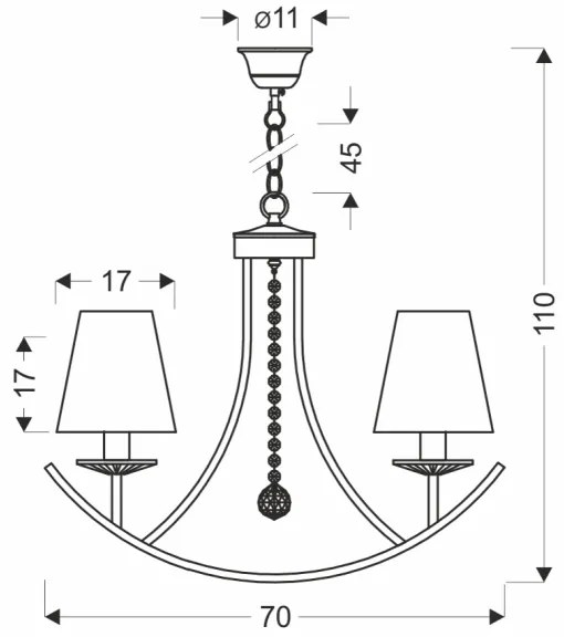 VITORIA láncos csillár 4xE14/40W/230V sárga/sárgaréz