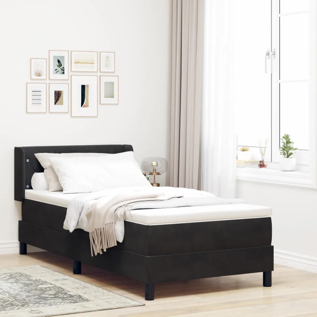 Box Spring Ágy Matraccal Fekete 90x200 cm Bársony
