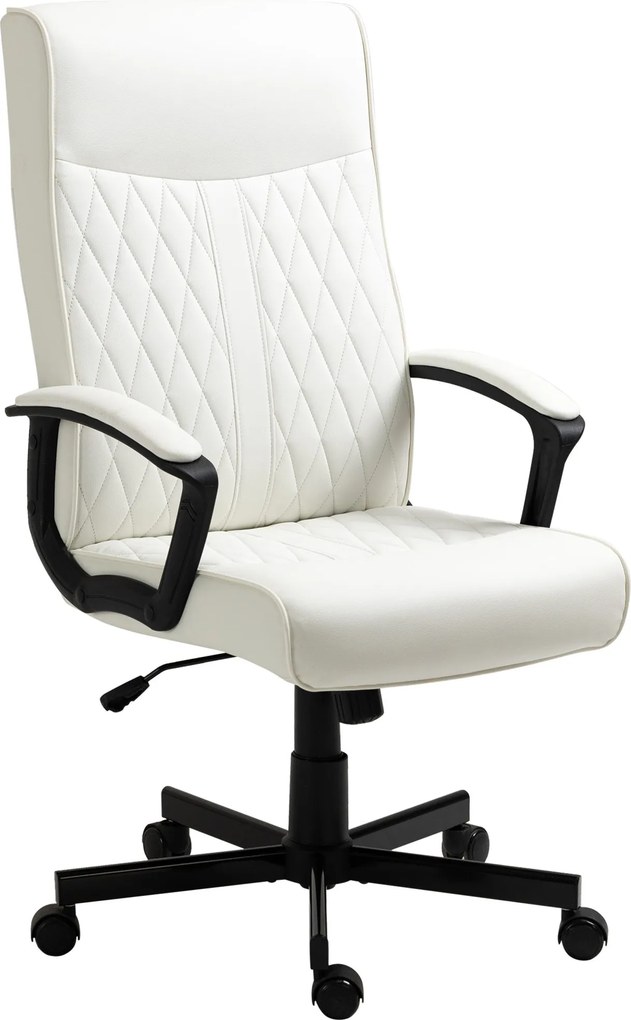 Vinsetto Forgós Irodai Szék Hátradőlő Íróasztali Szék PU Kárpitozással, Magas Háttámla, Magasságállítás, 120 kg Teherbírás, 65x72x102-112.5 cm Krém |