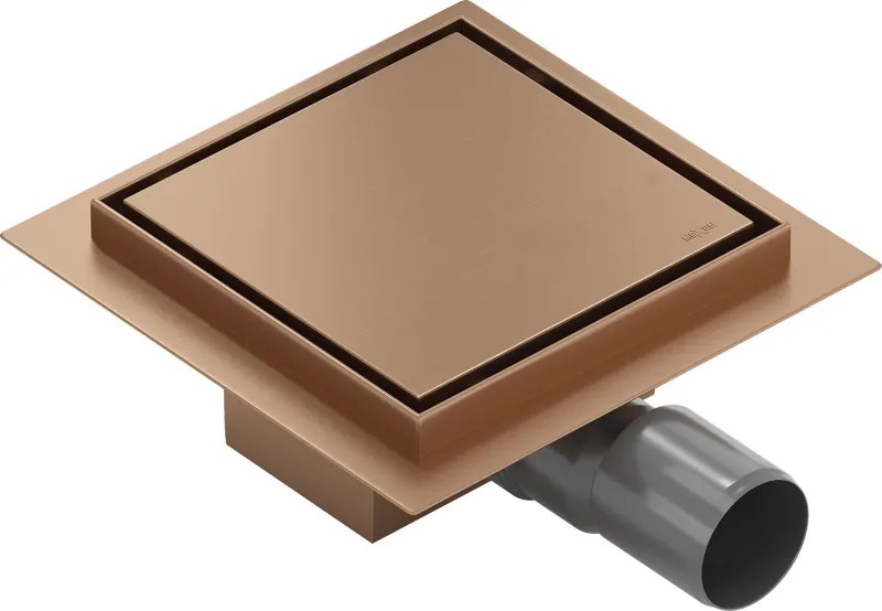 Mexen Flat-Q M13 négyszögletes padlólefolyó 12 x 12 cm, kefe minta réz - 1C10012