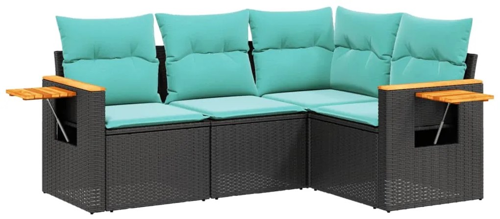 4 részes fekete polyrattan kerti ülőgarnitúra párnával