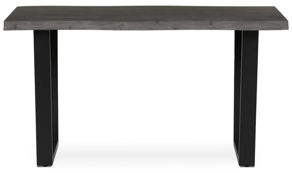 Masă de sufragerie, 140x80x75 cm, blat MDF, decor stejar gri, picioare metalice in forma de U