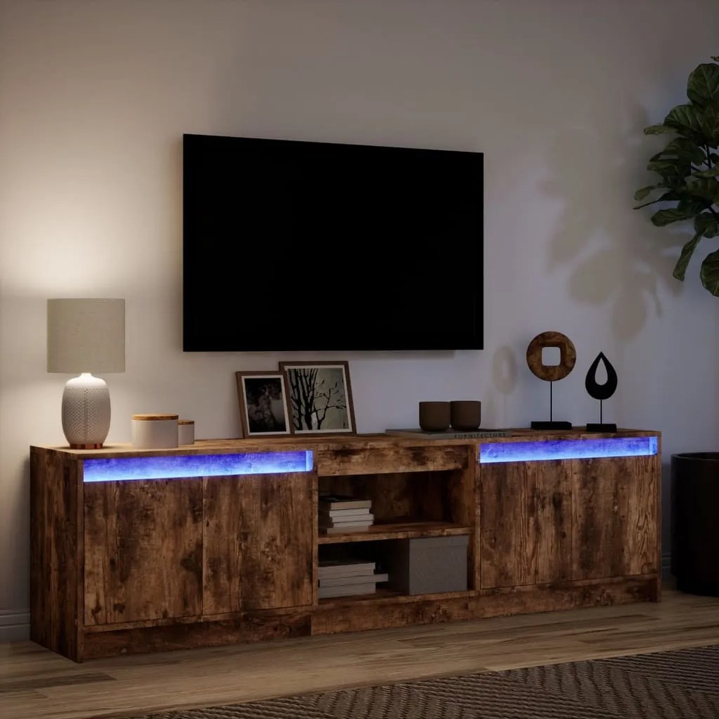 füstös tölgy színű szerelt fa LED-es TV-szekrény 180x34x50 cm