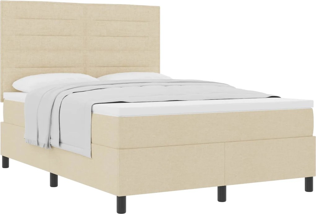 vidaXL Boxrugós ágy matracmal fejtámlával Krém 140 x 200 cm szövet
