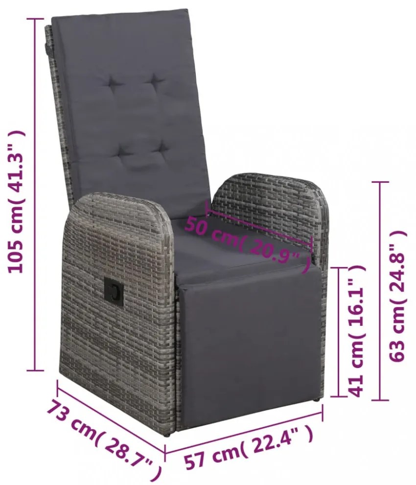 3 darabos szürke polyrattan bisztrószett párnákkal