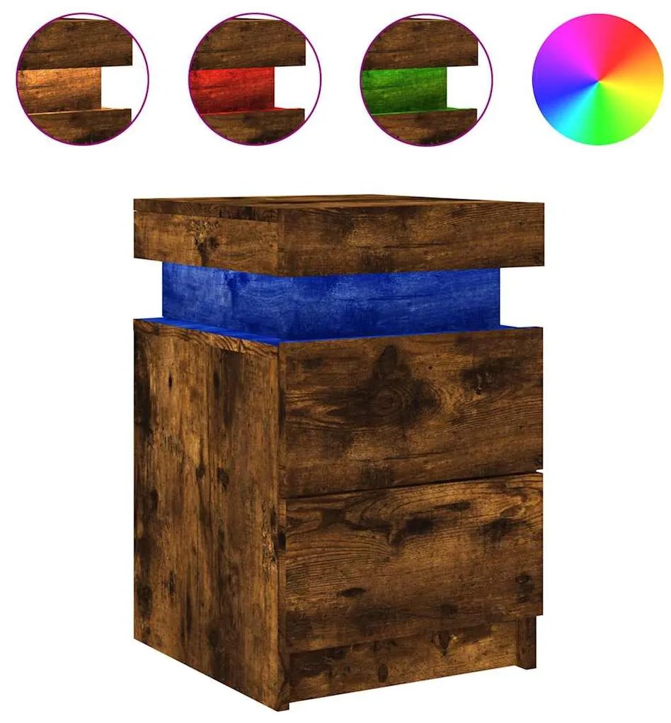 füstös tölgy színű éjjeliszekrény LED-világítással 35x39x55 cm