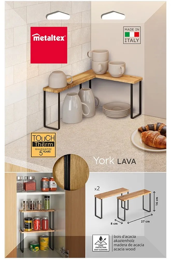 Matt fekete-natúr színű fa kiegészítő polc készlet 2 db-os 27x8 cm York – Metaltex