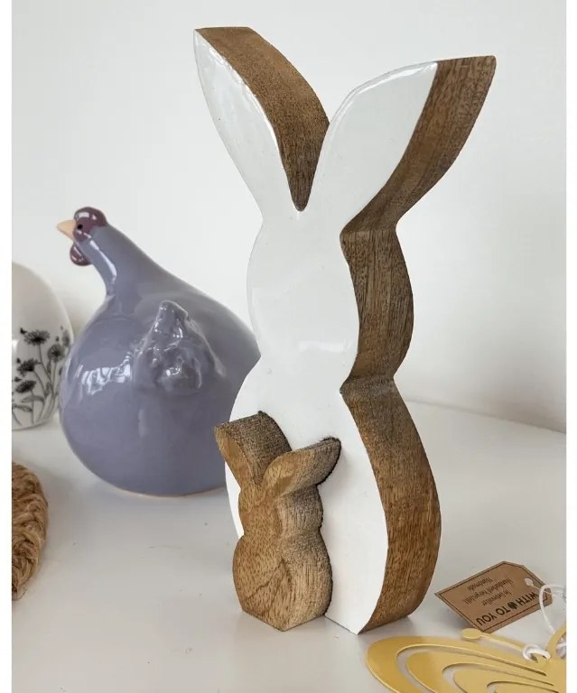 Fa húsvéti nyuszi HOPPYDUO készlet 2 db, 20 cm, fehér