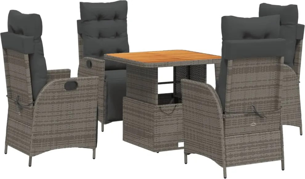 vidaXL 5 részes szürke polyrattan kerti étkezőgarnitúra párnával