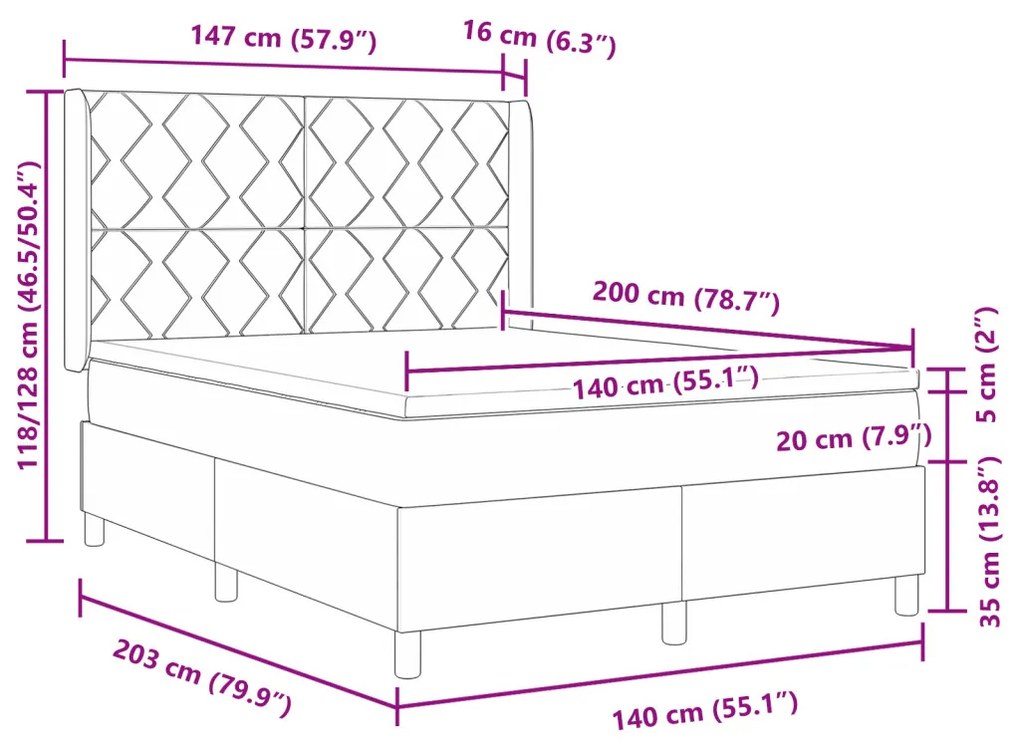 Boxspring Ágy Mattal Sötétszürke - 140x200 cm Szövet