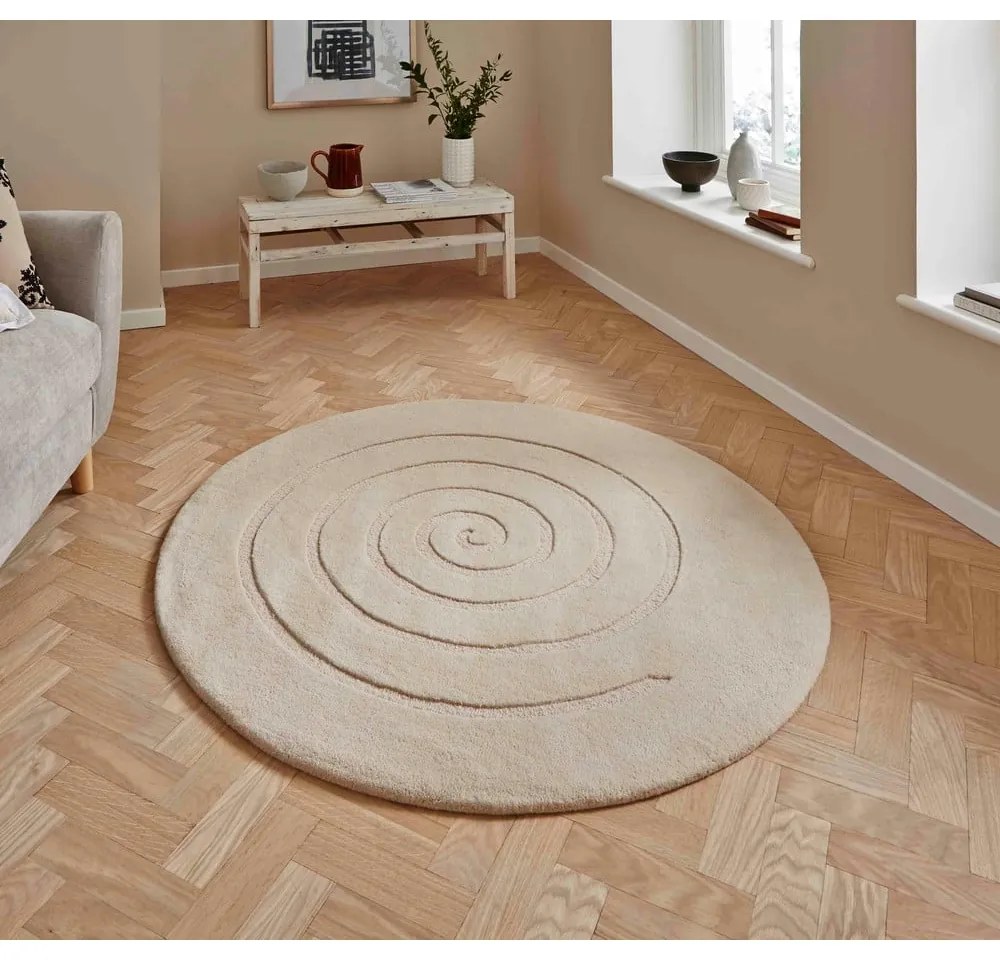 Spiral krémfehér gyapjú szőnyeg, ⌀ 180 cm - Think Rugs