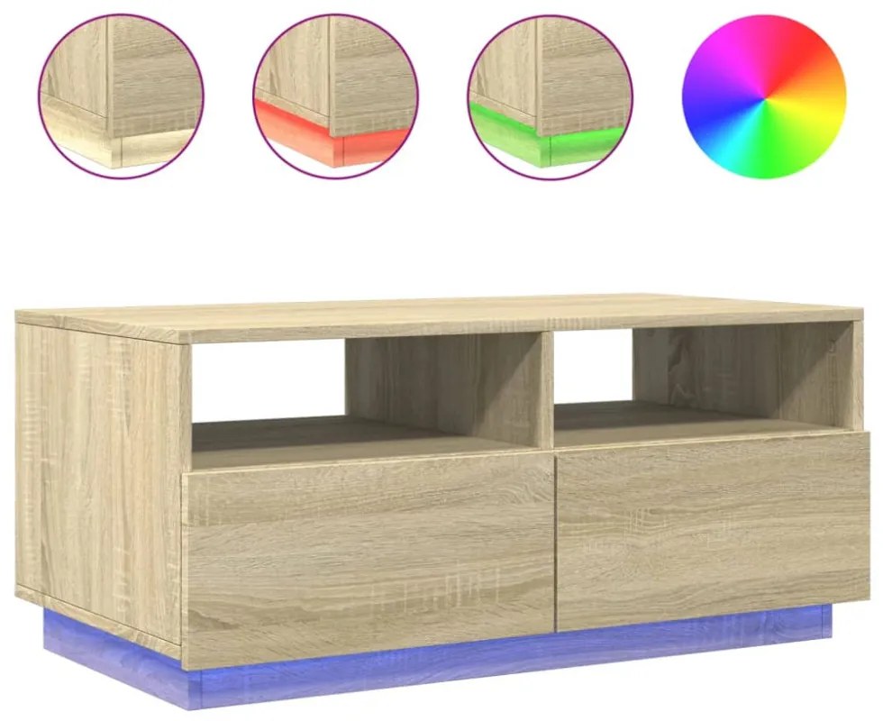 sonoma tölgy színű dohányzóasztal LED-lámpákkal 90x49x40 cm