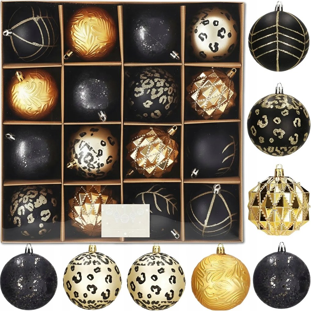 Karácsonyfadísz Arany Fehér Díszek Dekoráció 8CM 16 Db-os Szett