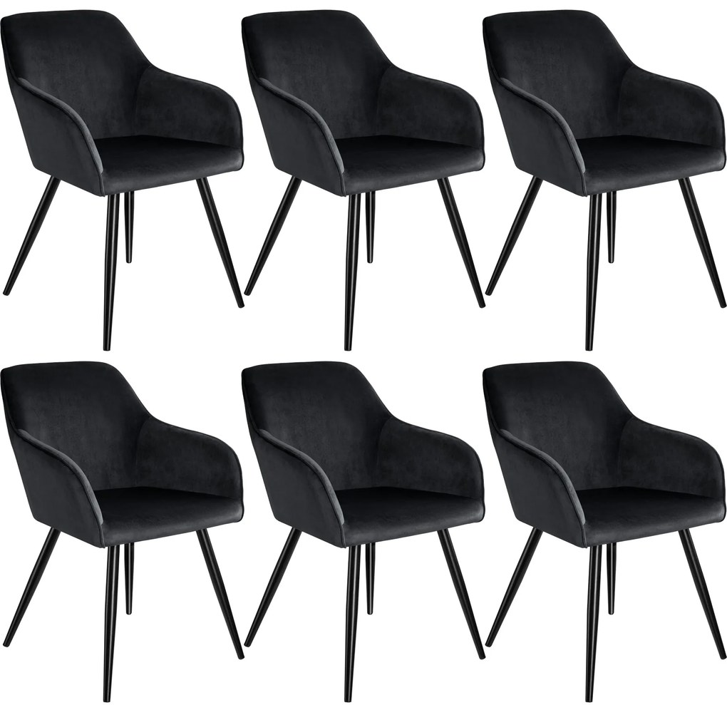 TecTake GmbH 404052 marilyn bársony hatású székek - fekete, 6 darabos készlet