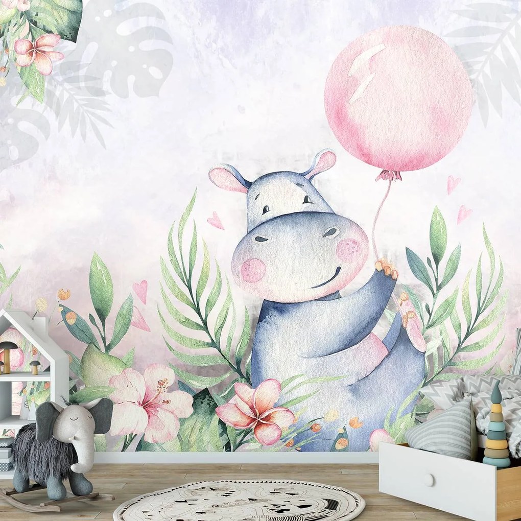 Fotótapéta - Víziló a növények közepén (152,5x104 cm)