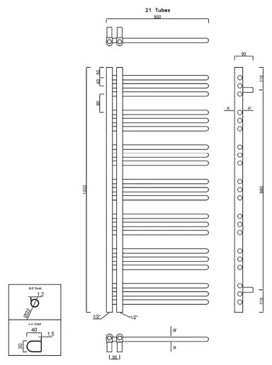 Sapho - Fürdőszobai radiátor DORLION 378W/230V 50x120 cm fényes króm