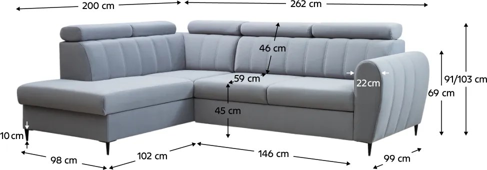 Kinyitható ülőgarnitúra, világosszürke, balos, KORIO L