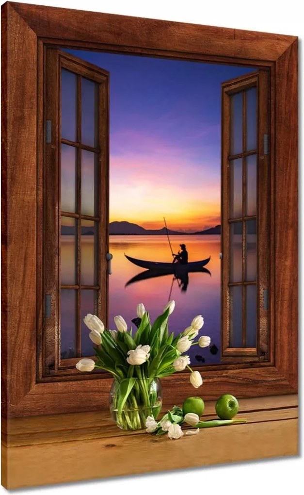 Vászonkép 50x70 Esti horgászat naplementekor