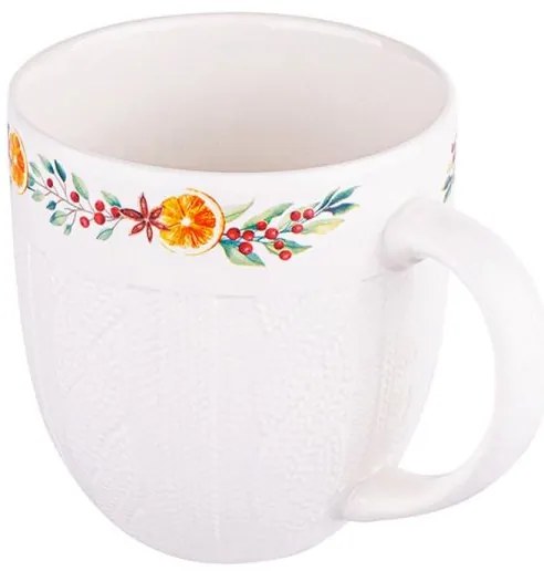 Karácsonyi nagyméretű porcelán bögre 615 ml - kötött hatású narancs mintás