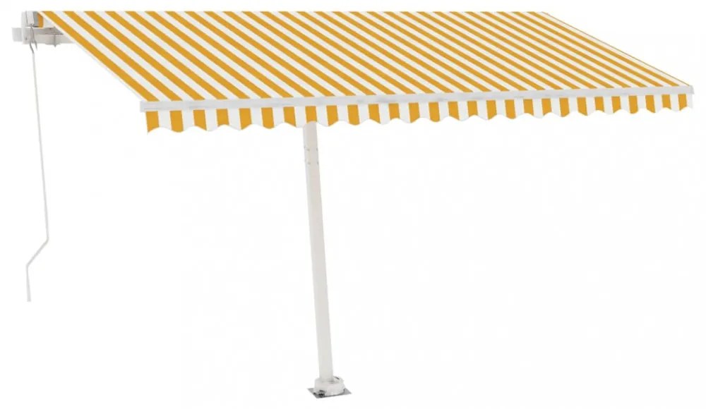 sárga és fehér kézzel kihúzható póznás napellenző 400 x 300 cm