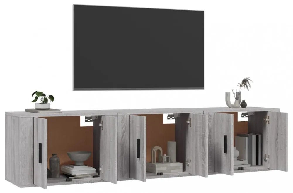 3 db szürke sonoma falra szerelhető TV-szekrény 57x34,5x40 cm