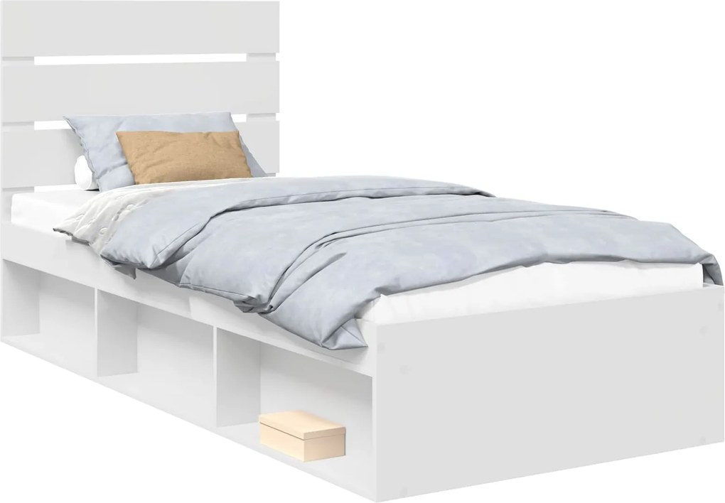 vidaXL Ágykeret fejtámlával Fehér 100 x 200 cm Tömör fenyőfa