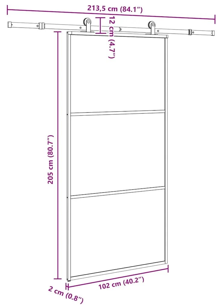 tolóajtó vasalatokkal 102x205 cm ESG üveg&amp;alumínium