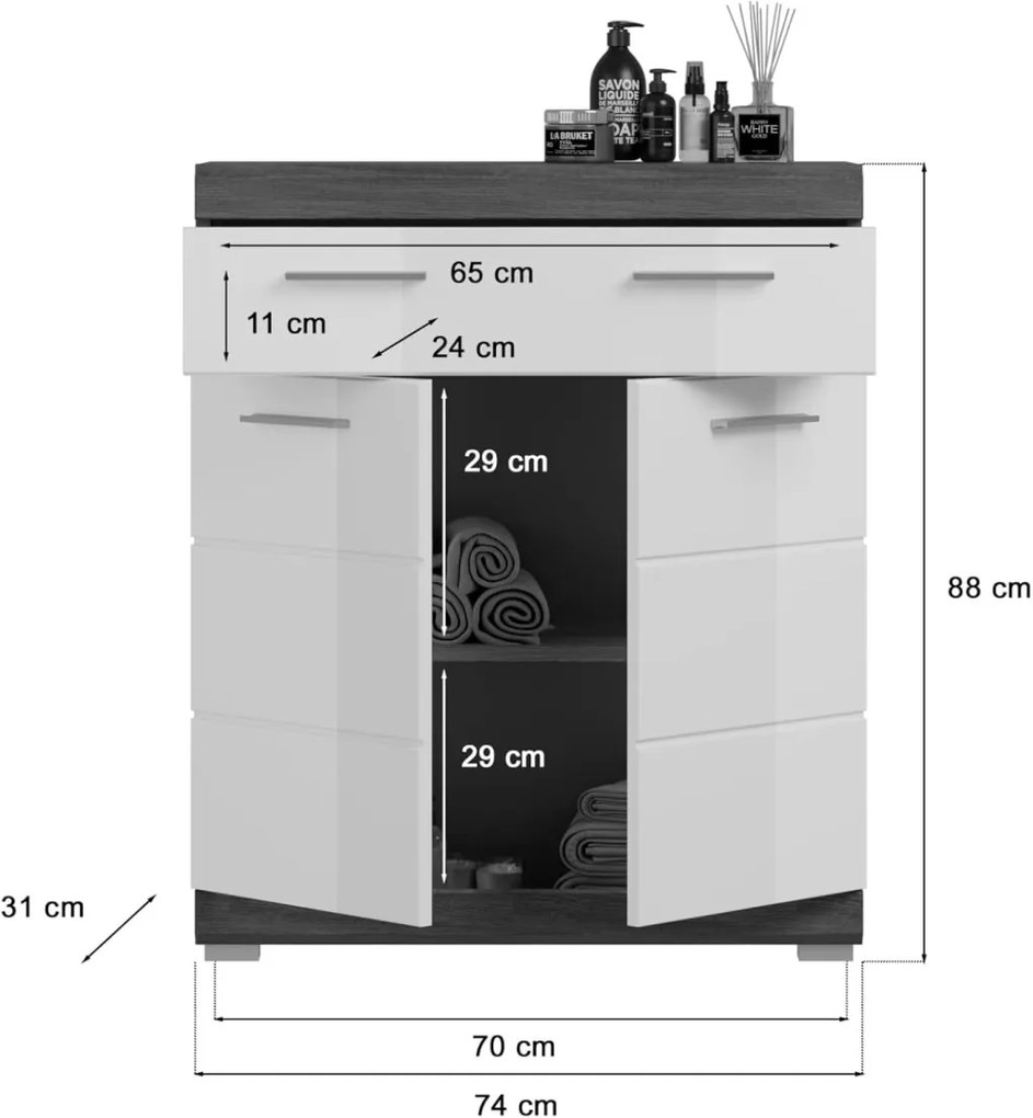 Scout 2 ajtós fürdőszobaszekrény sötétszürke/fehér