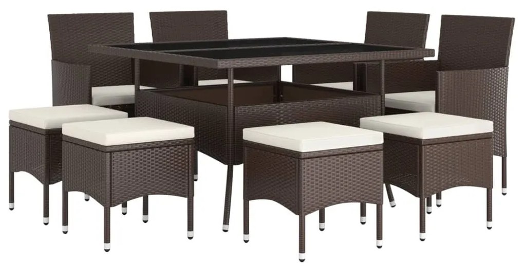 9 részes barna polyrattan kerti étkezőgarnitúra