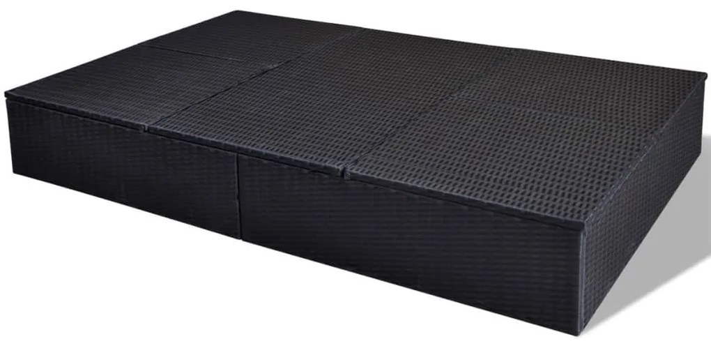 Fekete kétszemélyes polyrattan napozóágy párnával