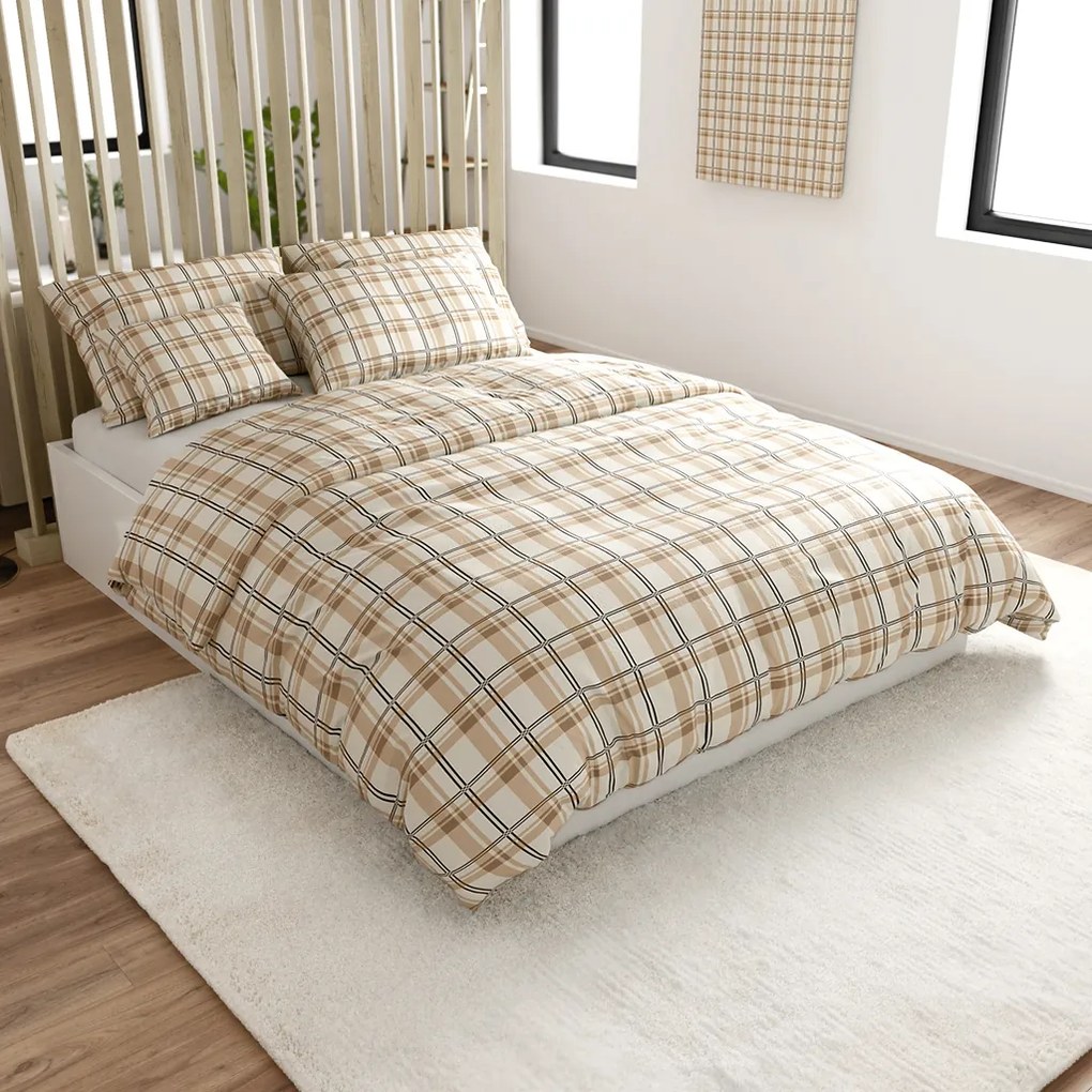 Mikroplüss ágynemű PLAID krém Ágyneműhuzat mérete: 2 db 70 x 90 cm | 200 x 220 cm