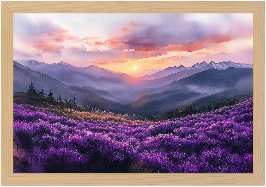 Poszter Keret Fa Tájkép Hegyek Panoráma Virágok Láp 60x40