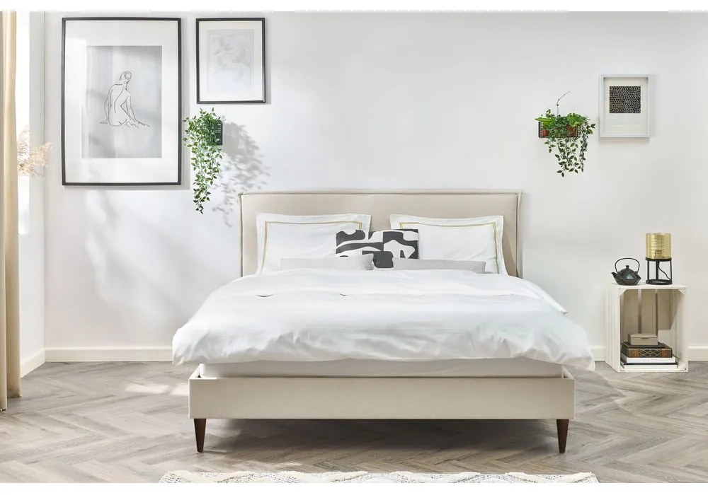 Bézs kárpitozott franciaágy ágyráccsal 160x200 cm Sary – Bobochic Paris