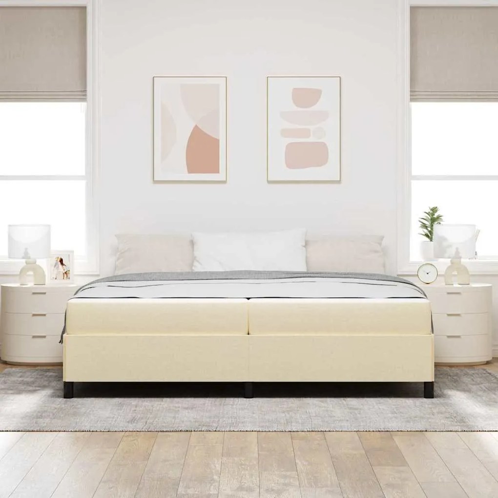 Boxrugós ágy Krém és fekete 200 x 200 cm Textil és mérnöki fa