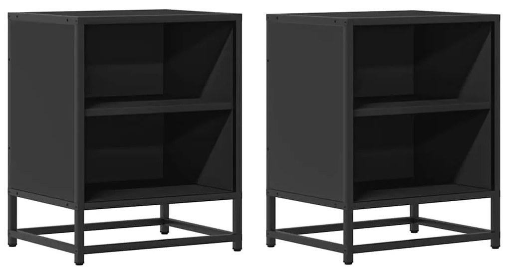 Éjjeliszekrények 2 db Fekete 40x31x50 cm Méretezett fa és fém