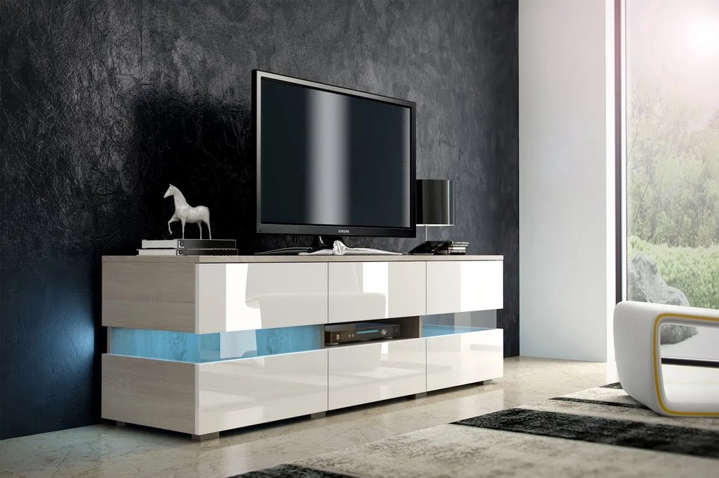 TV asztal Ivey (világos sonoma tölgy + fényes fehér). 780140