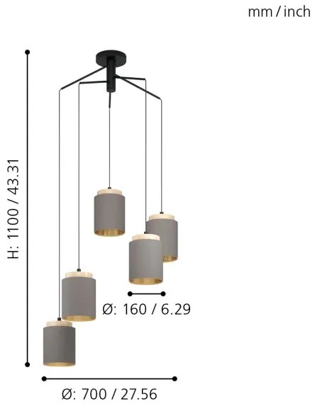 Eglo 99447 - Kábeles csillár ALBARIZA 5xE27/40W/230V pók