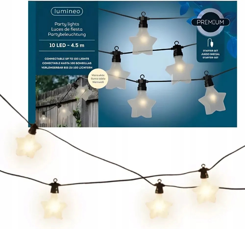 Kerti Fényfüzér Csillag Led csillagok meleg fehér 4,5m