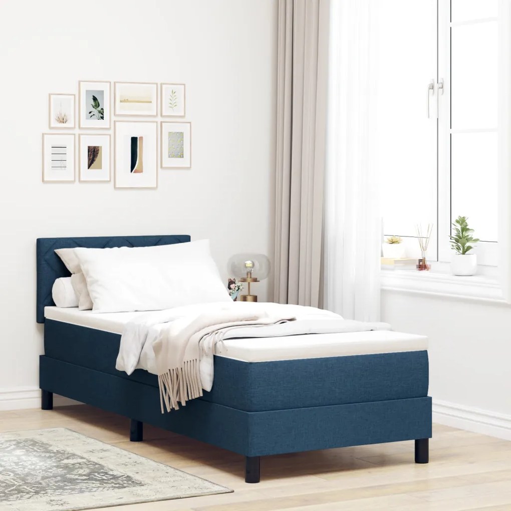 Boxspring Ágy Matraccal &amp; LED Kék 80x200 cm Szövet