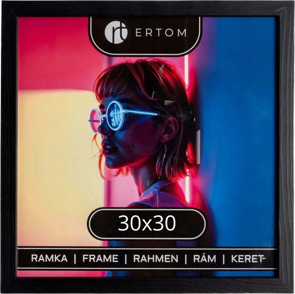Fa képkeret 30x30 üveg fekete négyzet alakú