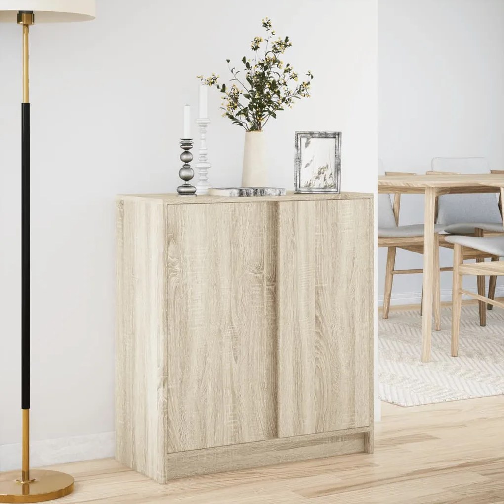 sonoma tölgy szerelt fa tálalószekrény LED-del 77 x 34 x 85 cm