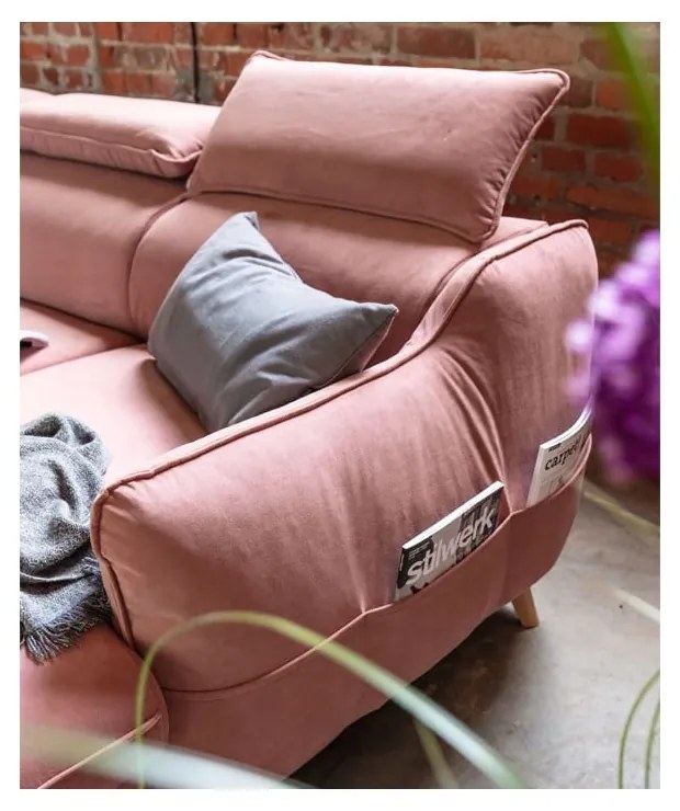 Világos rózsaszín bársony kinyitható sarokkanapé (bal oldali-"U" alakú) Sweet Harmony – Miuform